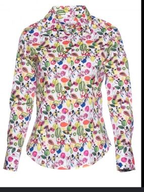 🏇 Coton Doux fitted Long-Sleeve Fruit Print Button-Down Shirt - White Multicolor